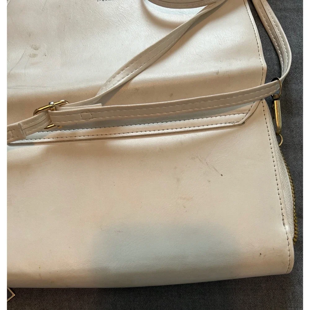 Forever LengRui Cream White Crossbody Wallet Bag Rhinestone Accents Organizer